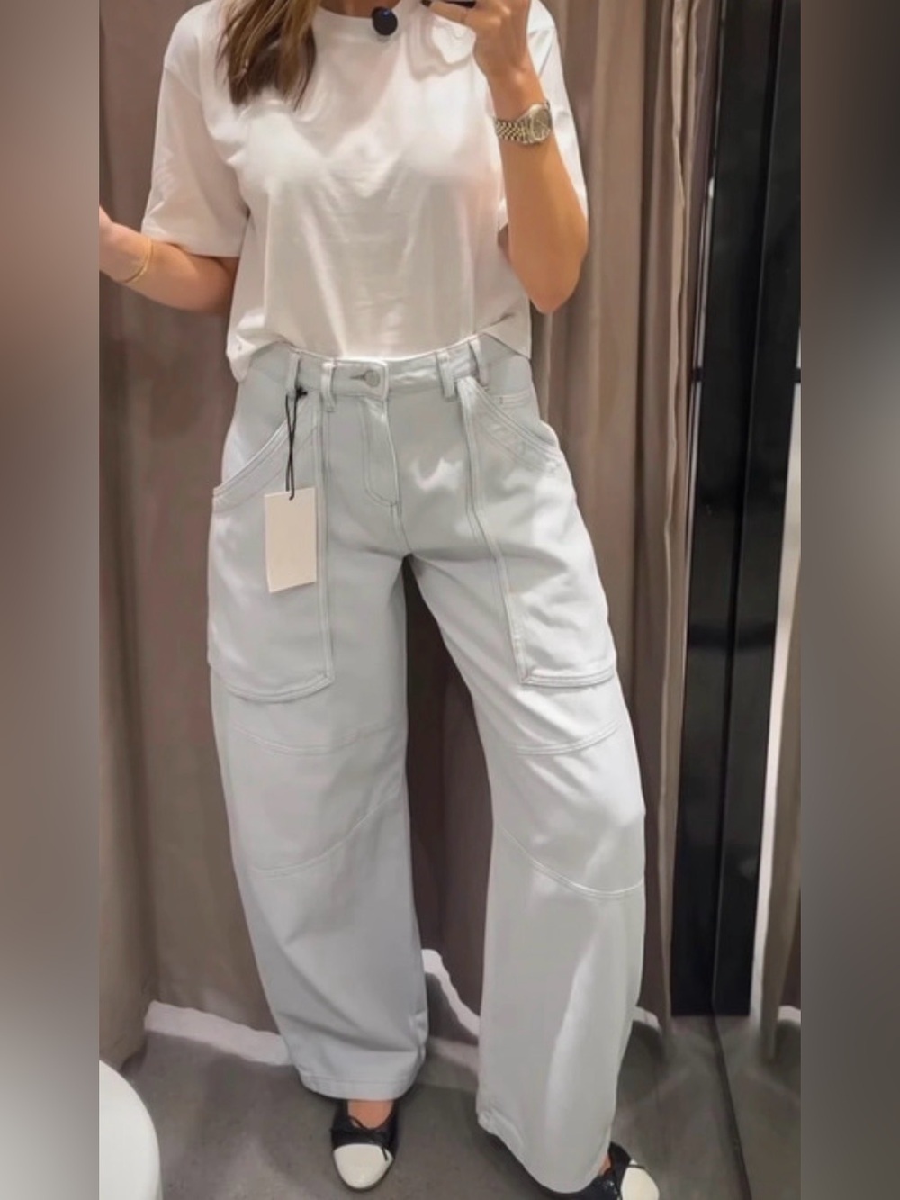 NWT Zara Baby Blue Wide-Leg Utility Pants